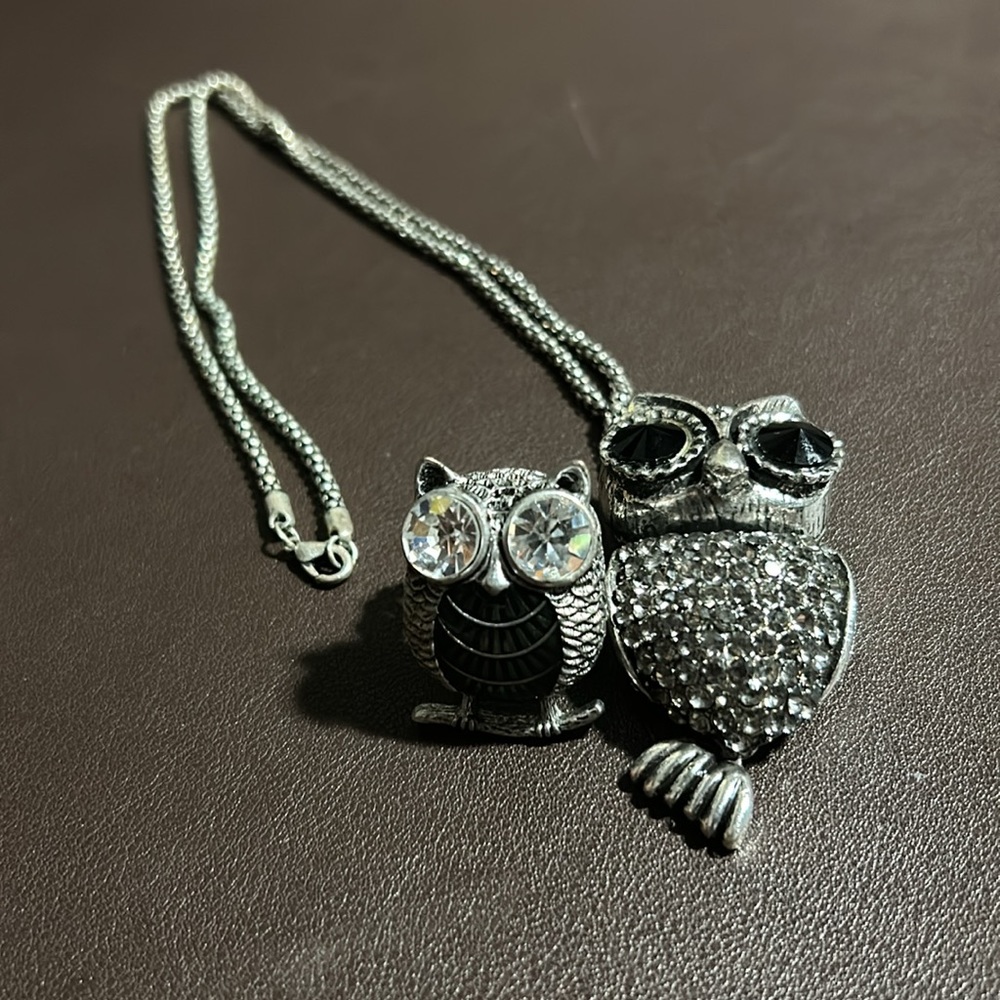 Vintage Kitschy Y2K Owl costume jewelry set, ring necklace